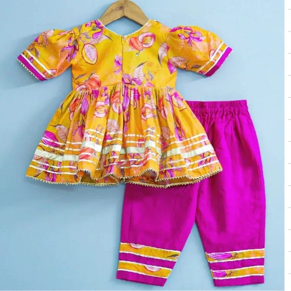 RARE Lil Glam - Orange Floral Printed & Lace Detailing Peplum Top - Size 1-2 - Picture 2 of 9